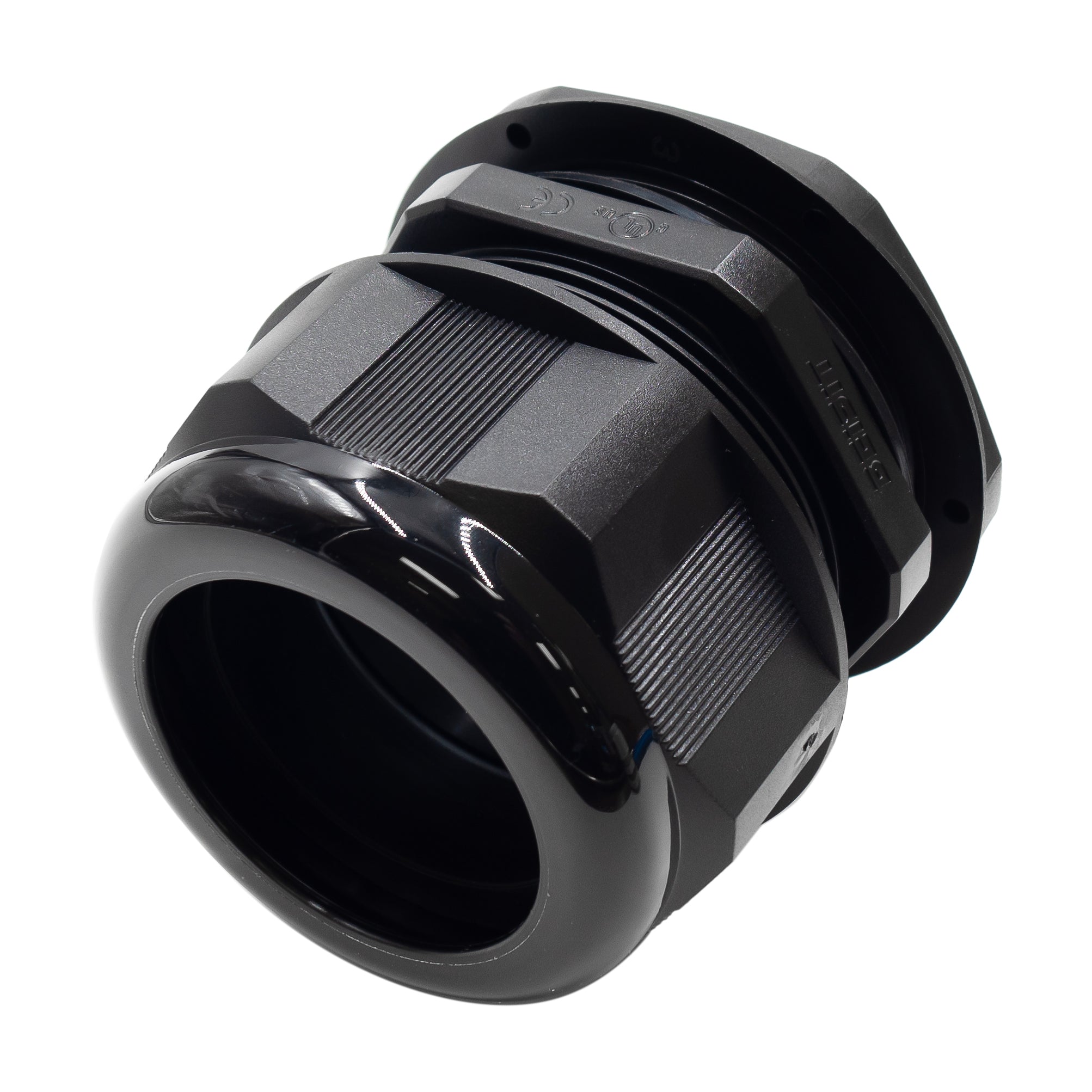 M7556B - M75 x 2mm Metric Thread Nylon Cable Gland, Black, Range: 1-7/8" to 2-3/16", UL Recognized, IP68, 1 Piece