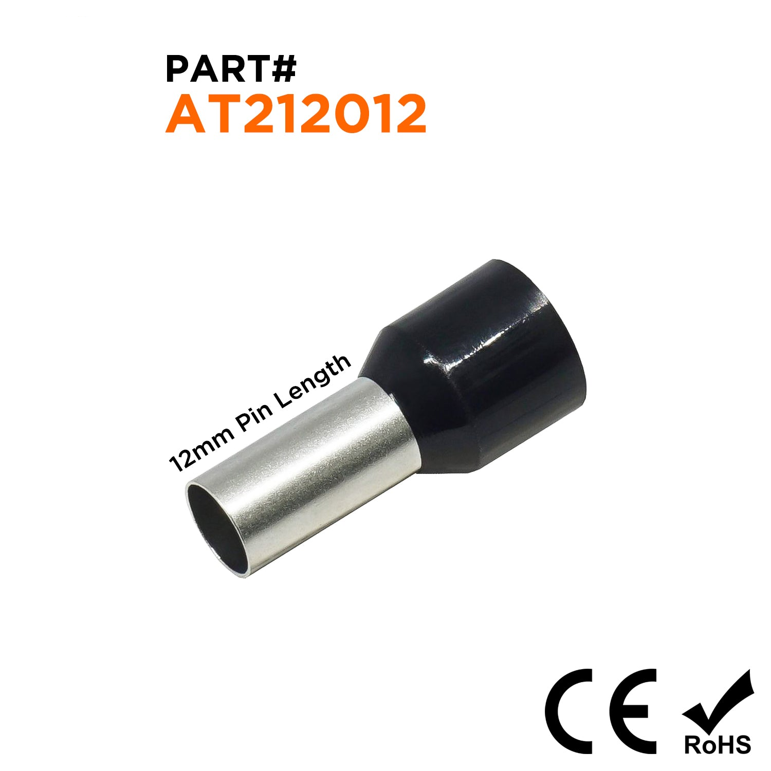 AT212012 - 4 AWG (Small Diameter) Insulated Punteras, 12mm Pin, Negro, 100 piezas