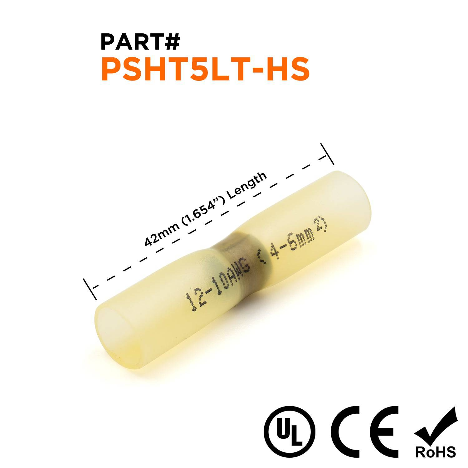 PSHT5LT-HS - 12 to 10 AWG Heat Shrink Solder Sleeve, Double Wall, Polyethylene, 50 Pieces