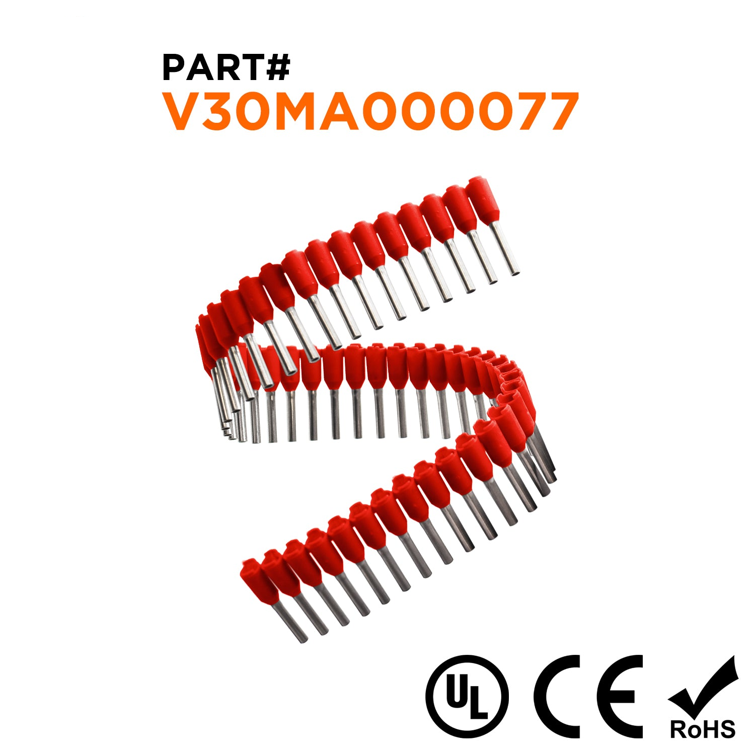 Z+F V30MA000077 - 16 AWG Insulated Punteras Strips, 8mm Pin, Rojo, 500 piezas