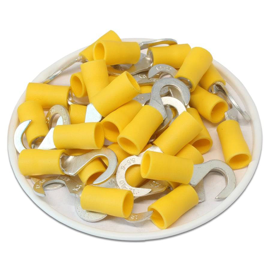 12 to 10 AWG Vinyl Insulated Hook Terminals, 1/4" Stud, Brazed Seam, 50 Pieces - HVB5-6