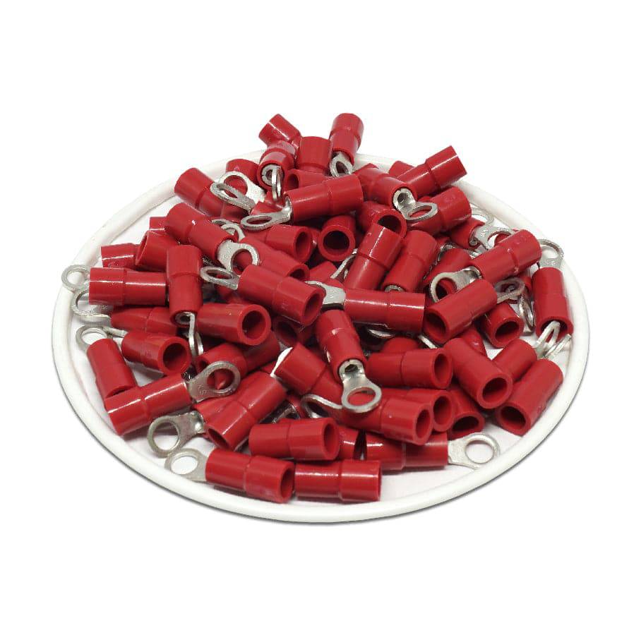 RVYS1-37 - 22 to 16 AWG Molded PVC Vinyl Insulated Ring Terminals, Easy Entry, #6 Stud, 100 Pieces