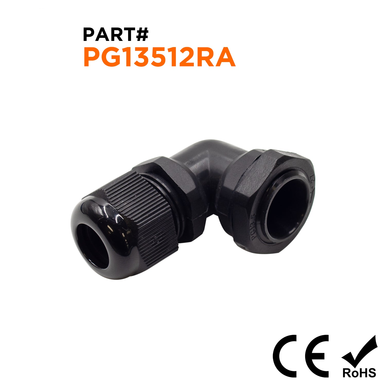 PG13.5 Right Angle Cable Gland - 6-12mm - Black - PG13512RA