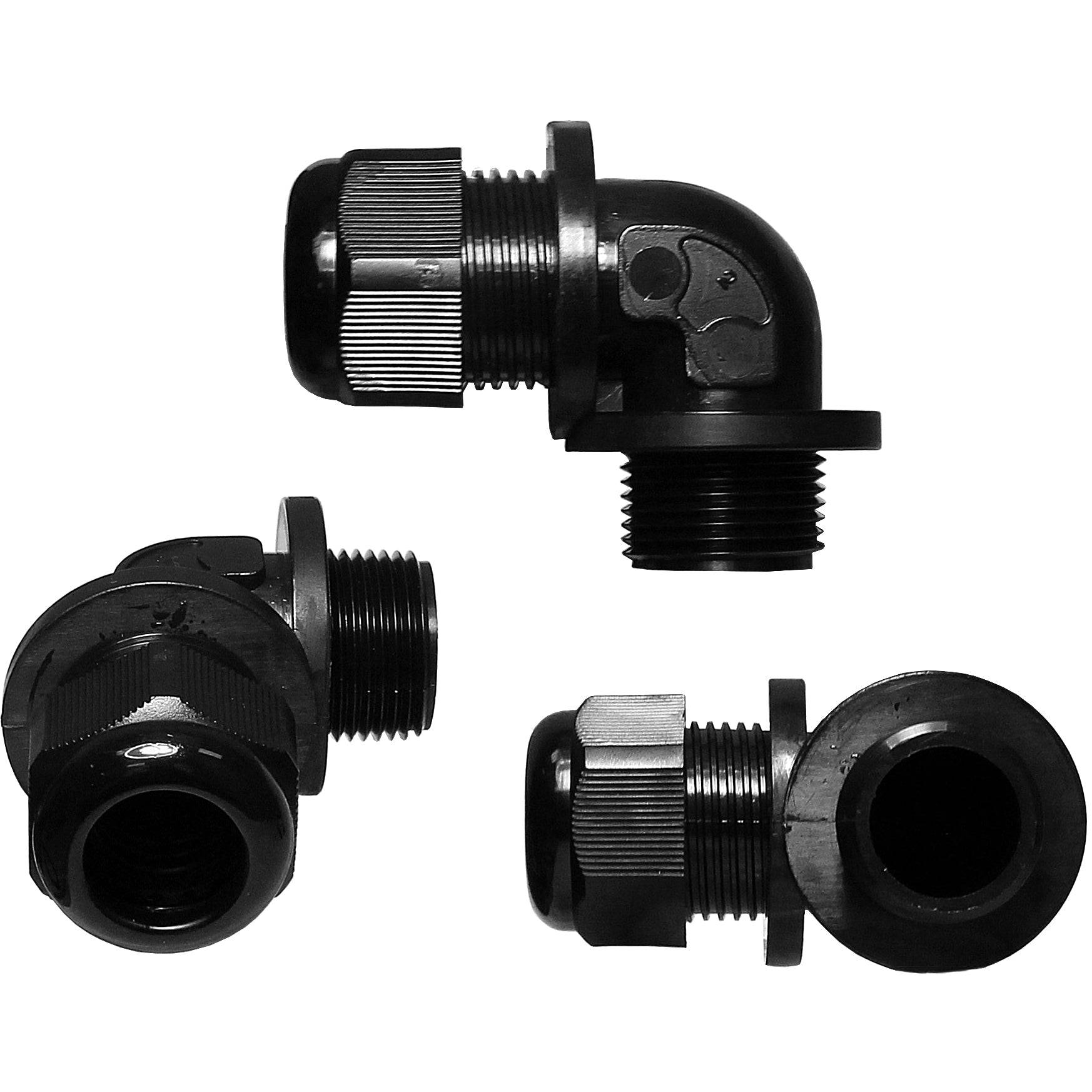 NPTA34-BK - 3/4" NPT Rosca De nailon Prensaestopas, Negro, Right Angle, IP68, 13-16mm Rango, 1 pieza
