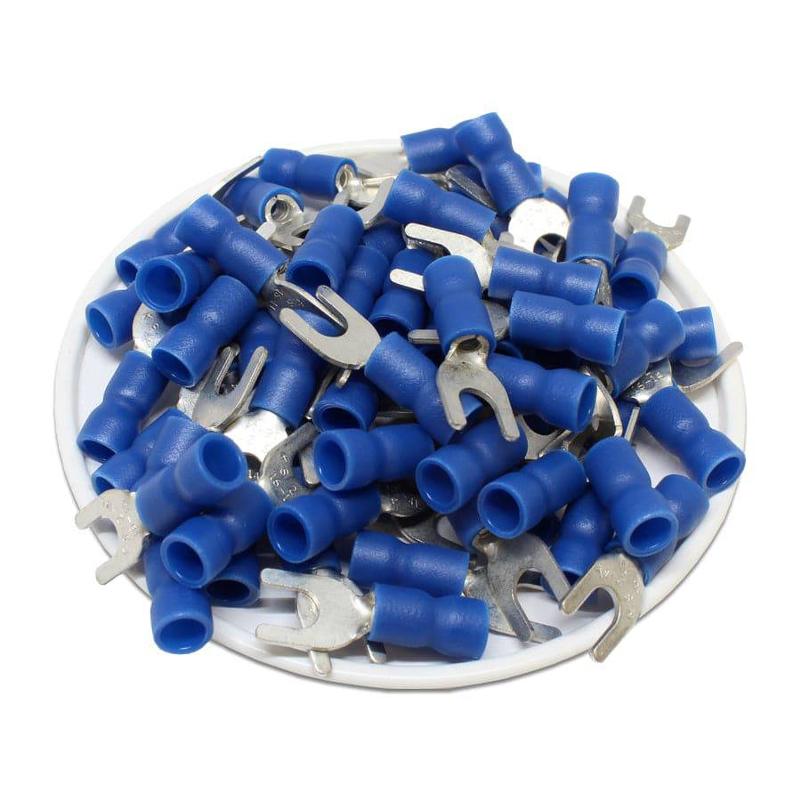 SVEL2-4 - 16 to 14 AWG Vinyl PVC Insulated Spade Terminals, #8 Stud, 100 Pieces
