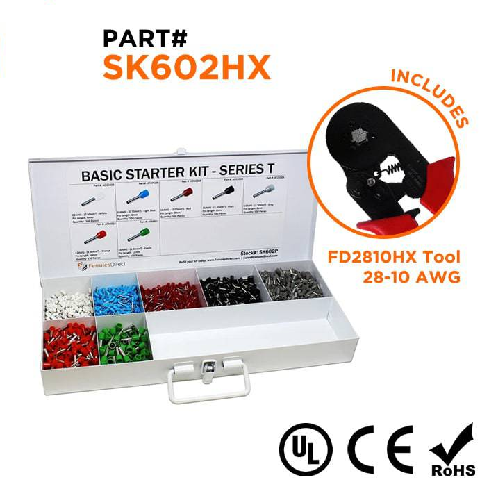 SK602HX - 22 a 10 AWG Basic Punteras Kit + FD2810HX Herramienta, 2,850 piezas, Series T, 1 Kit