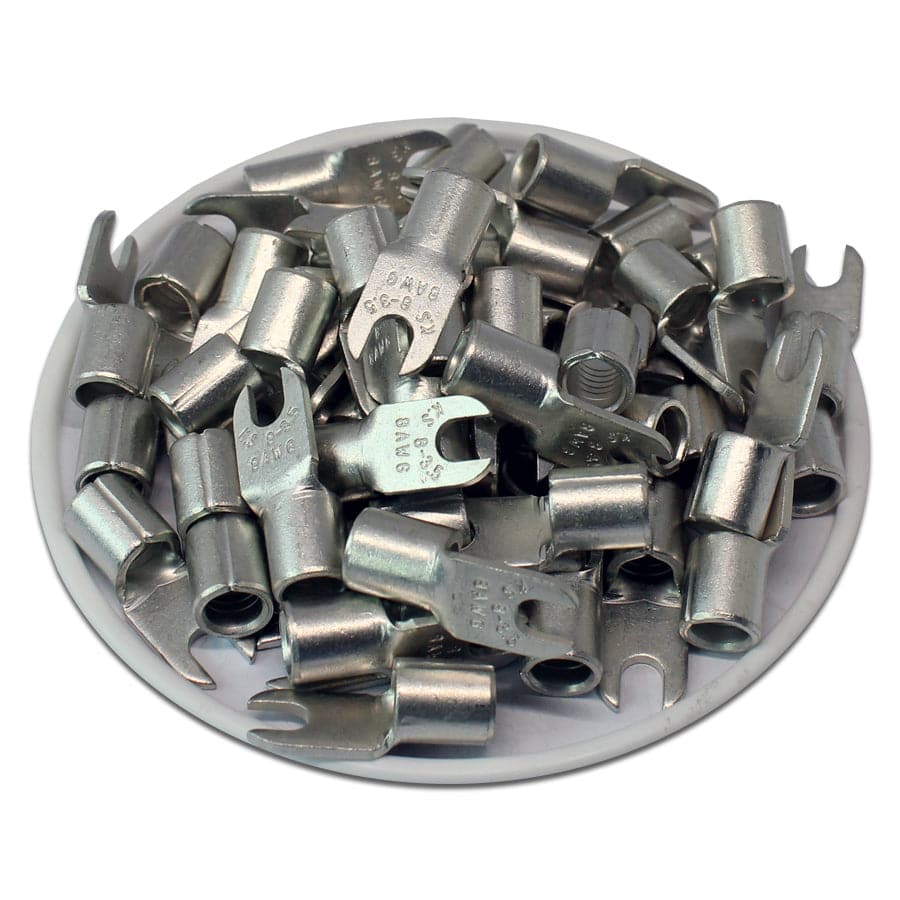 ANB8-37 - 8 AWG Non Insulated Fork Terminals, #6 Stud, 50 Pieces