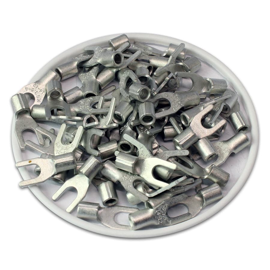 SNB3-4 - 14 to 12 AWG Non Insulated Spade Terminals, #8 Stud, UL Recognized, 100 Pieces