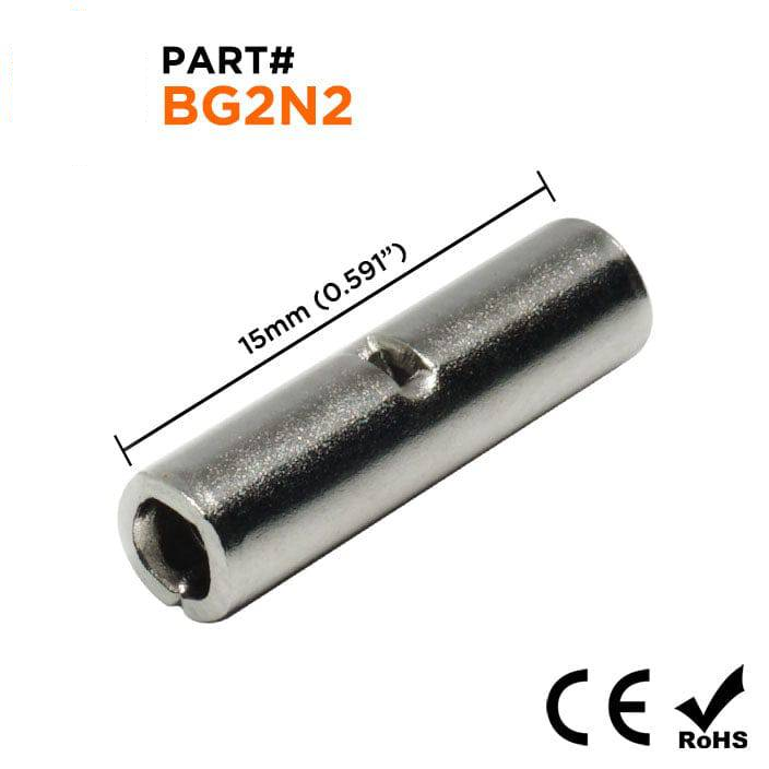 BG2N2 - 16 to 14 AWG High Temp Butt Splice Connectors, Steel, 900°F, 100 Pieces