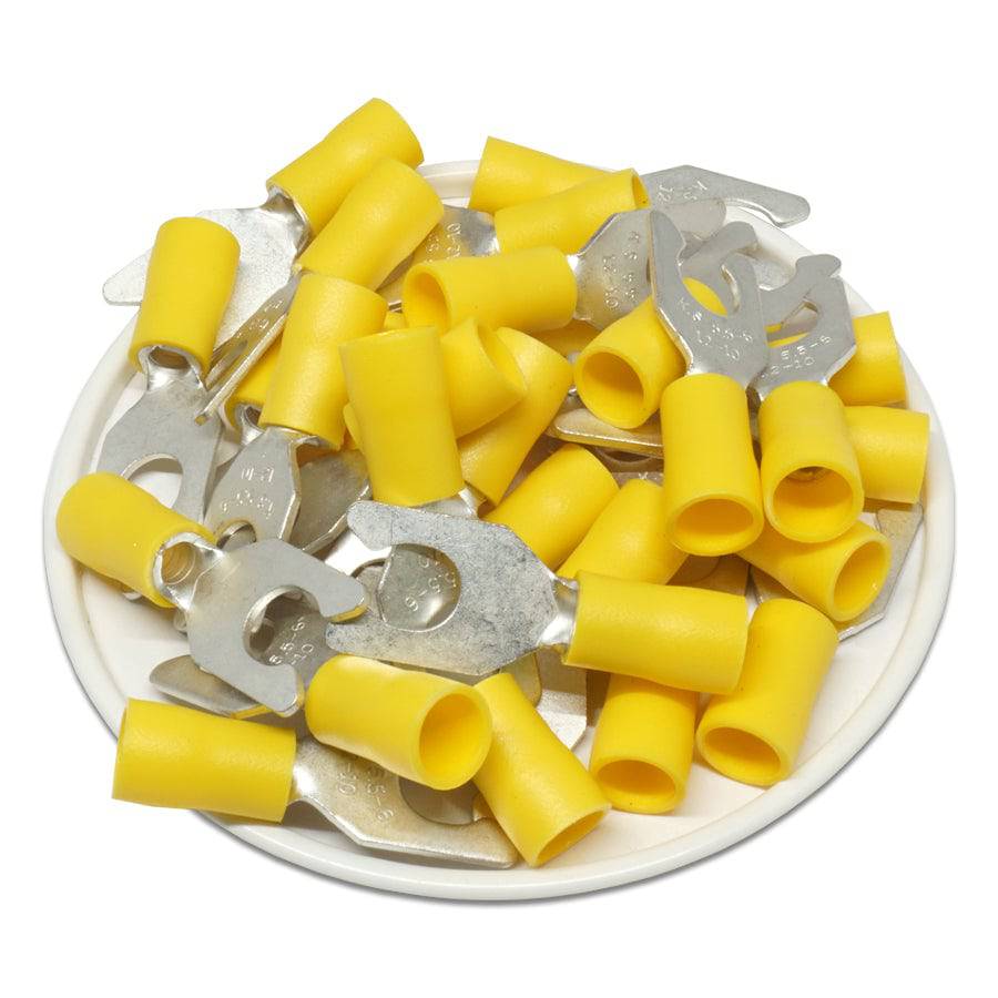 LSVB5-6 - 12 a 10 AWG Vinyl PVC Locking Terminales de horquilla, 1/4" Orificio, 50 piezas