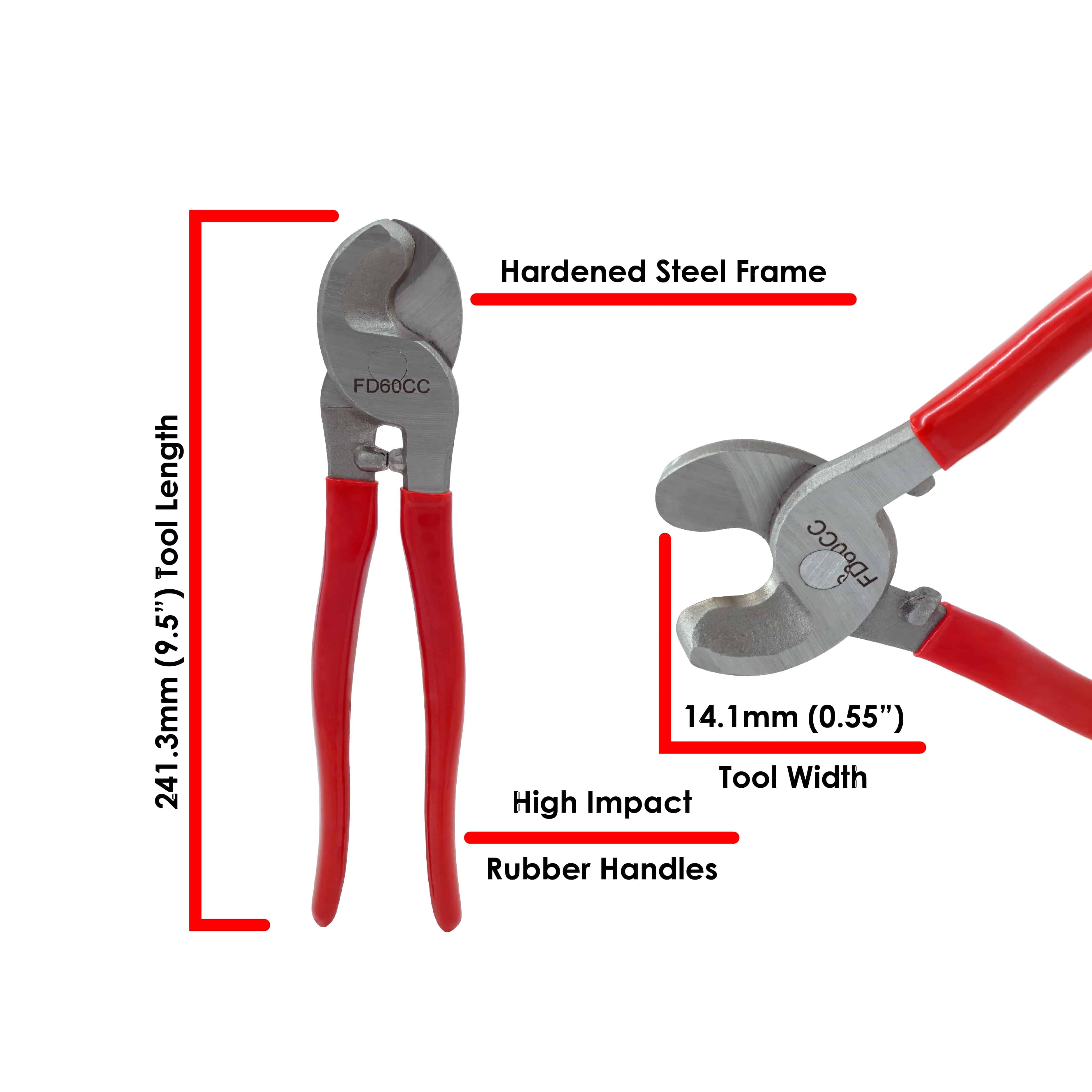 FD60CC - 2 AWG a 2/0 AWG Cable Cutting Herramienta, De acero Build con PVC Soft Grips, 1 pieza