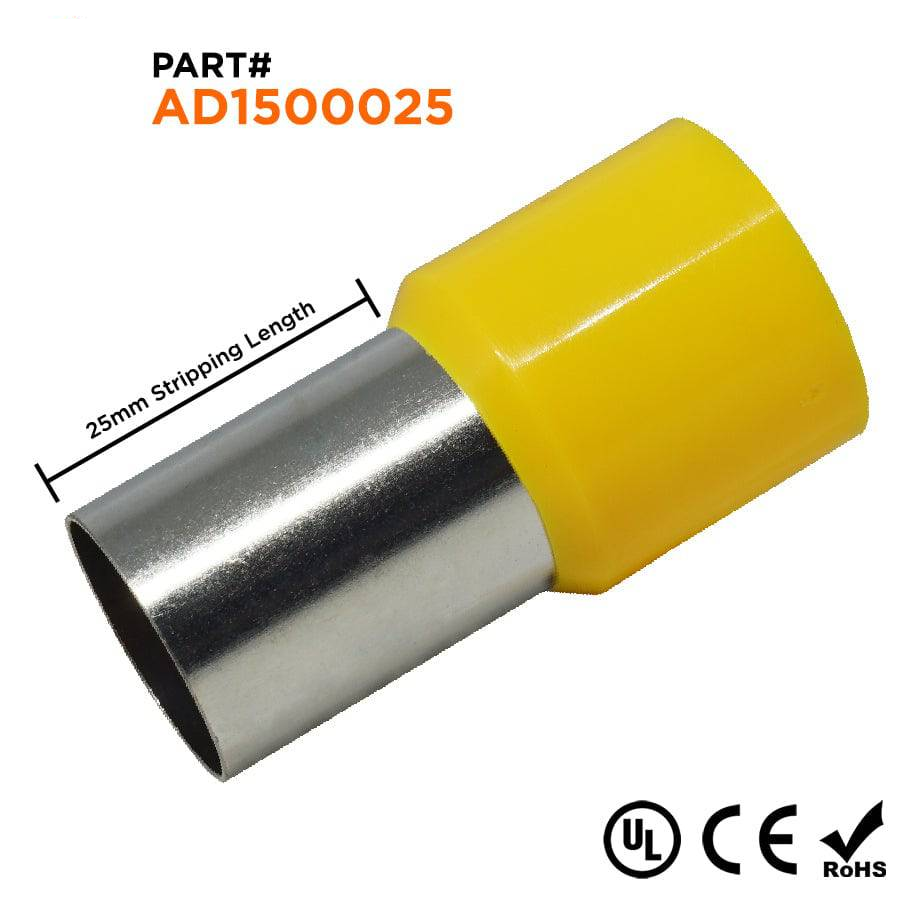AD1500025 - 250 MCM & 300 MCM Insulated Punteras, 25mm Pin, Amarillo, UL Recognized, 25 piezas