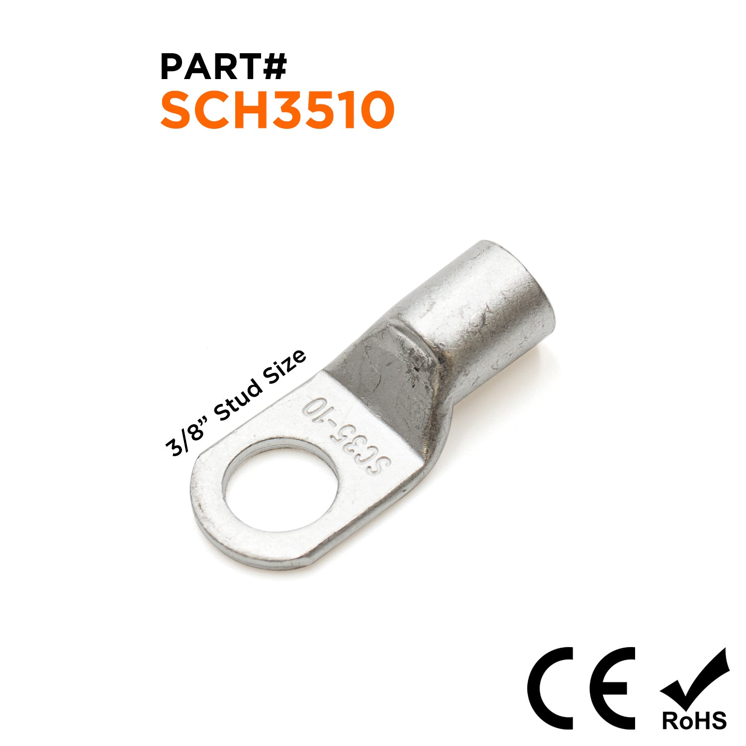 SCH3510 - 2 AWG Sin aislamiento Tubular Ring Lugs, 3/8" Orificio, 25 piezas
