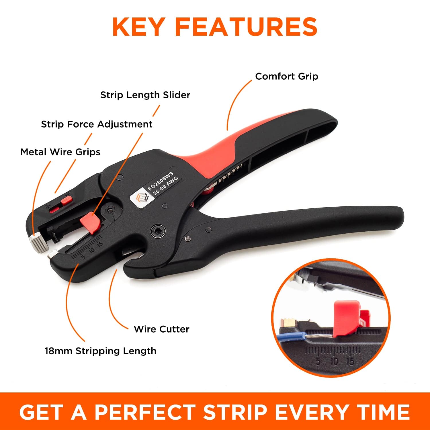 FD2608WS - 2-in-1 Wire Cutting and Wire Stripping Tool