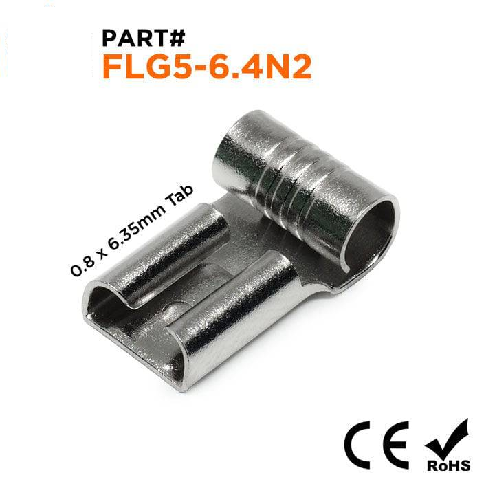 FLG5-6.4N2 - 12 to 10 AWG High Temperature Female Flag Quick Disconnects, Steel, 900°F, 100 Pieces