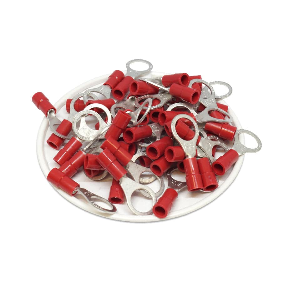 RVY1-8 - 22 to 16 AWG Molded PVC Vinyl Insulated Ring Terminals, Easy Entry, 5/16" Stud, 100 Pieces