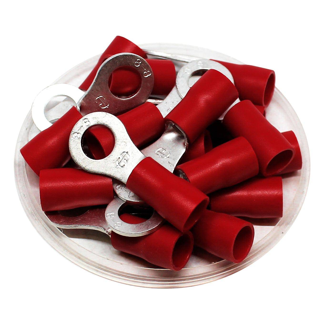 8 AWG PVC Con aislamiento de vinilo Terminales de anillo, 5/16" Orificio, Brazed Seam, 50 piezas - RVB8-8