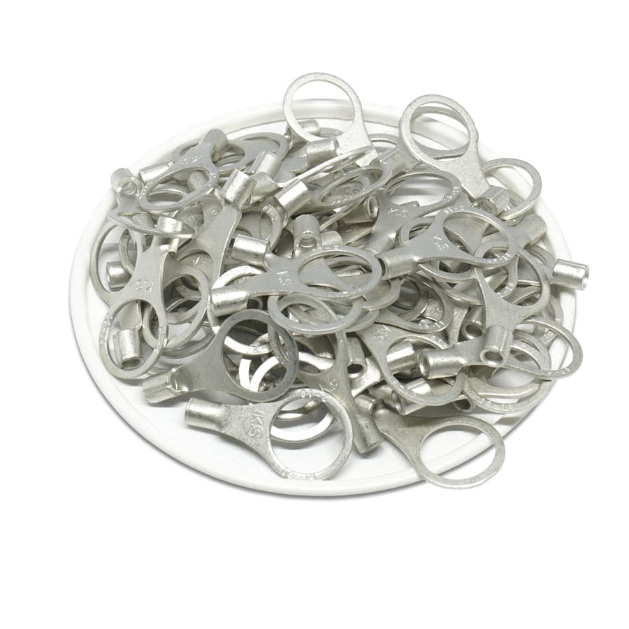 RNB2-10 - 16 to 14 AWG Non Insulated Ring Terminals, 3/8" Stud, UL Recognized, 100 Pieces