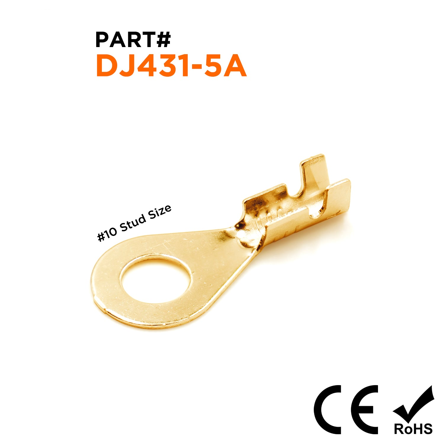 DJ431-5A - 22 a 20 AWG Terminales de anillo, #10 Orificio, Brass, Open Barrel, 100 piezas