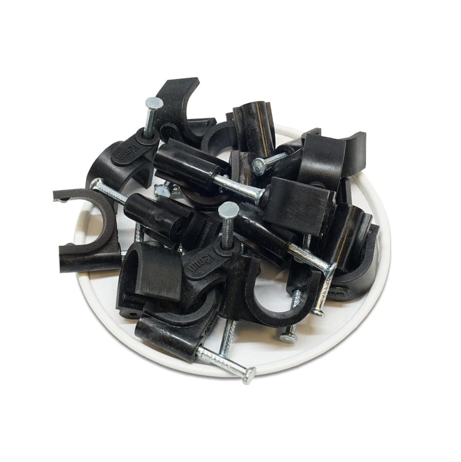 Nail In Cable Clips, Ethernet Cable Nails Tacks, Round, 12mm, 0.47", Black, 100 Pieces - RNC12B