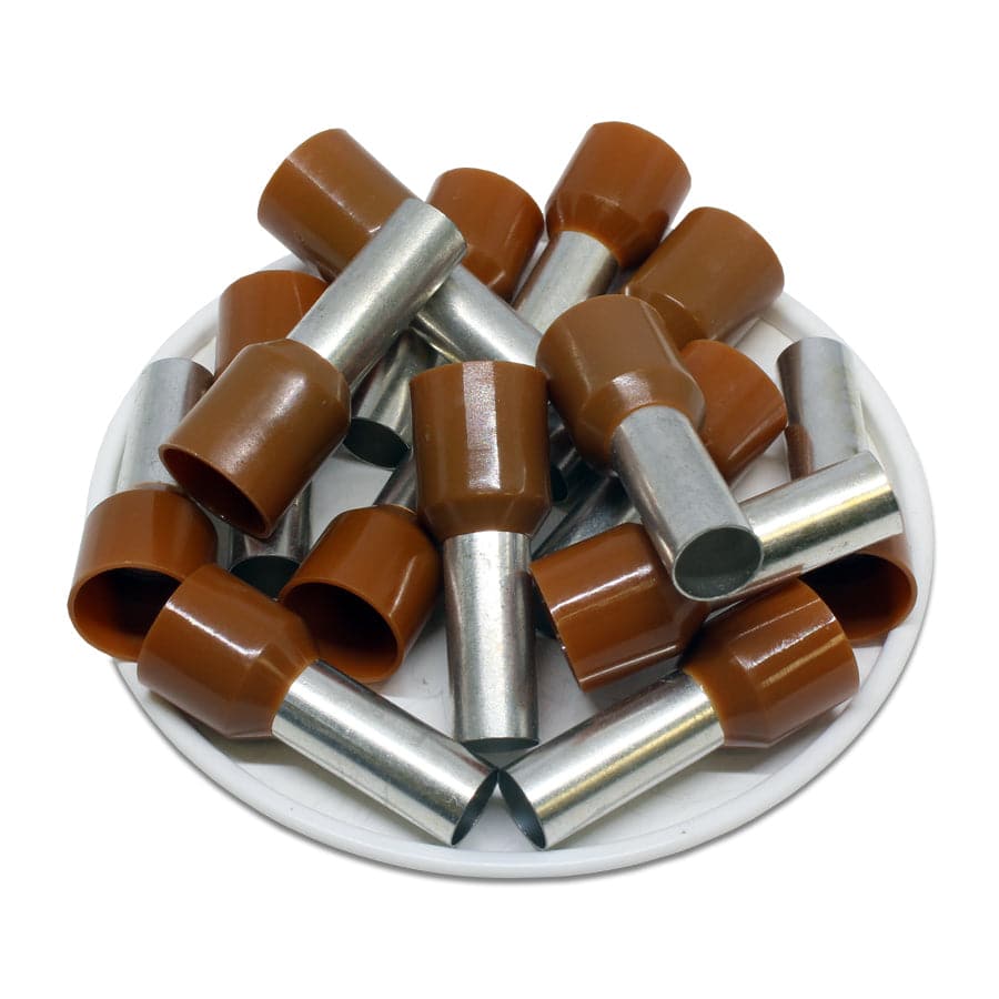 AW250018 - 4 AWG Insulated Wire Ferrules, 18mm Pin, Brown, UL Recognized, 100 Pieces