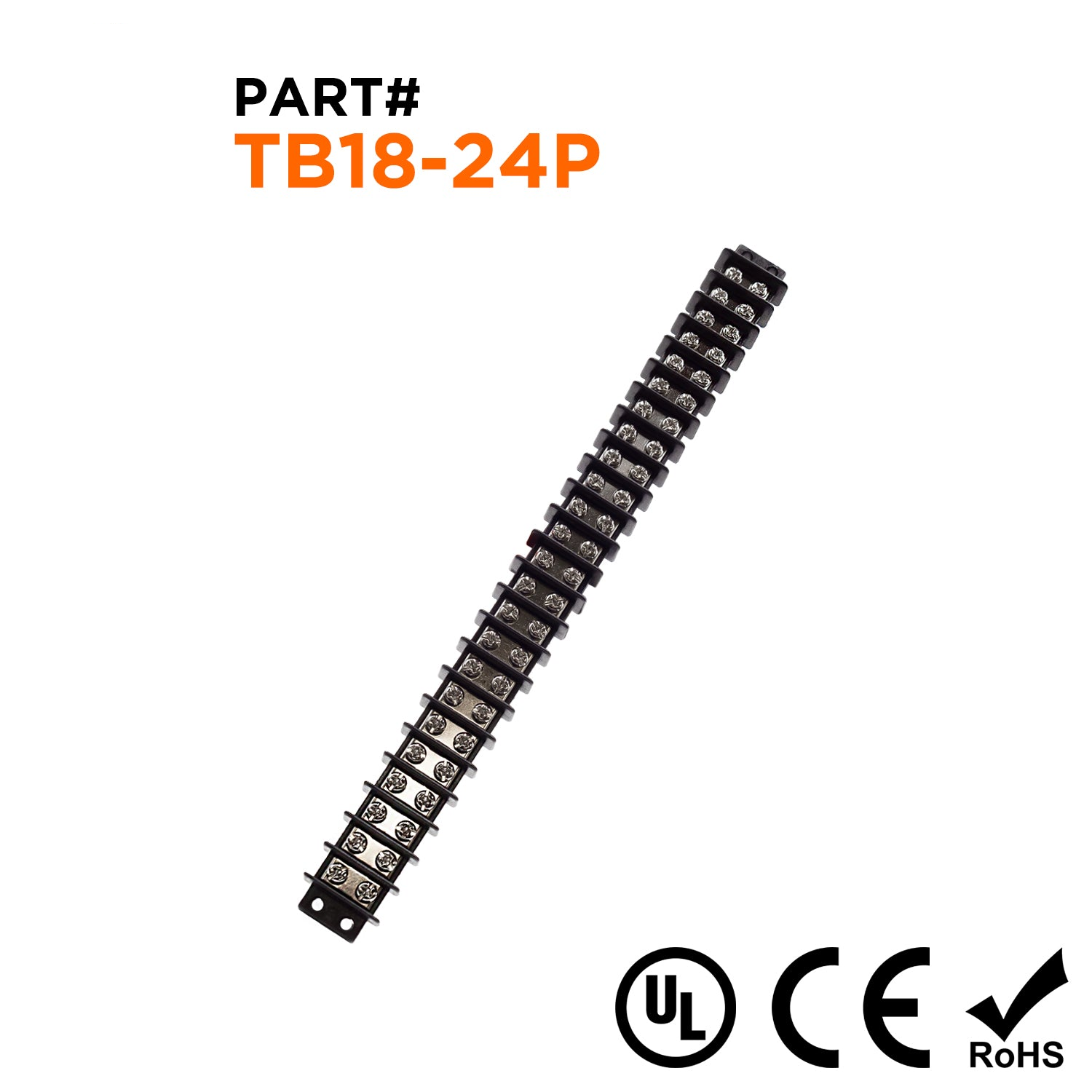TB18-24P - Barrier Strip Terminal Block, Terminal Strip, 24 Pole, Double Row, 20A, 300V, UL Approved, 1 Piece