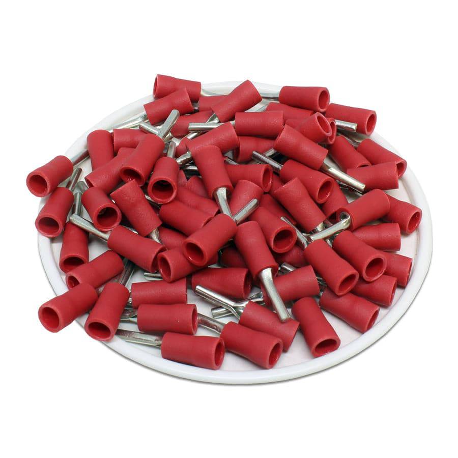 PTV1-10 - 22 to 16 AWG Vinyl Insulated Pin Terminals, 3/8" Pin, UL Recognized, 100 Pieces