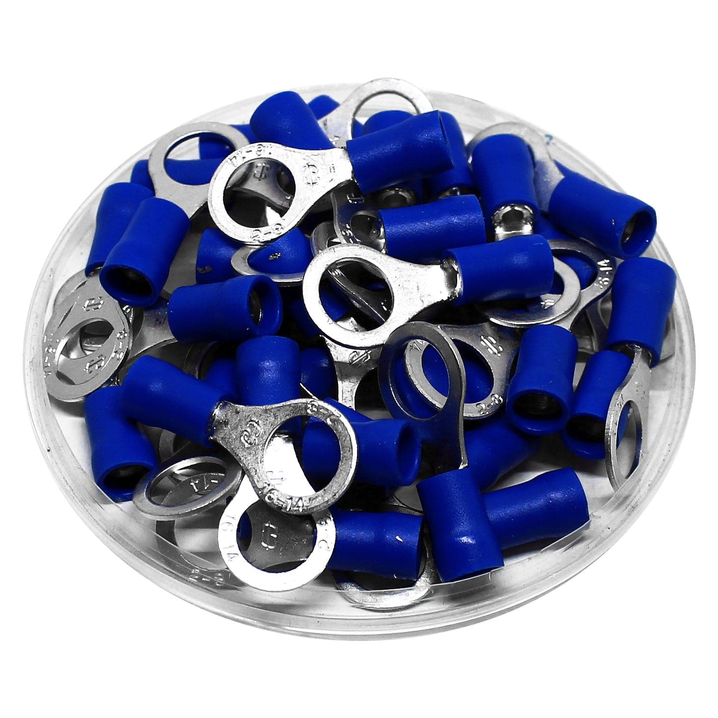 RV2-8 - 16 to 14 AWG PVC Vinyl Insulated Ring Terminals, 5/16" Stud, Butted Seam, 100 Pieces