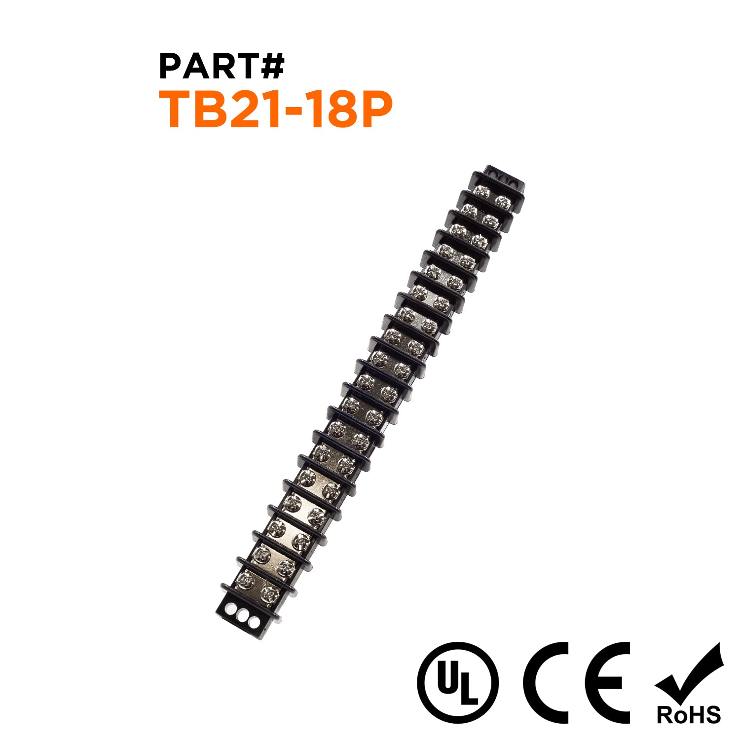 TB21-18P - Barrier Strip Terminal Block, Terminal Strip, 18 Pole, Double Row, 30A, 300V, UL Approved, 1 pieza