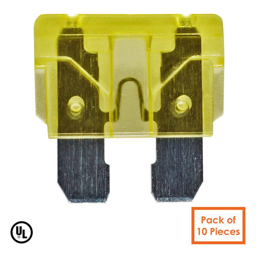 FATC-20A-Amarillo - 20 AMP Automotive Blade Fuses, Marine Blade Fuses, Amarillo, 10 piezas