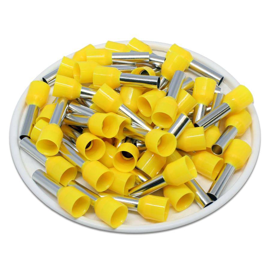 AD60012 - 10 AWG Insulated Wire Ferrules, 12mm Pin, Yellow, UL Recognized, 100 Pieces