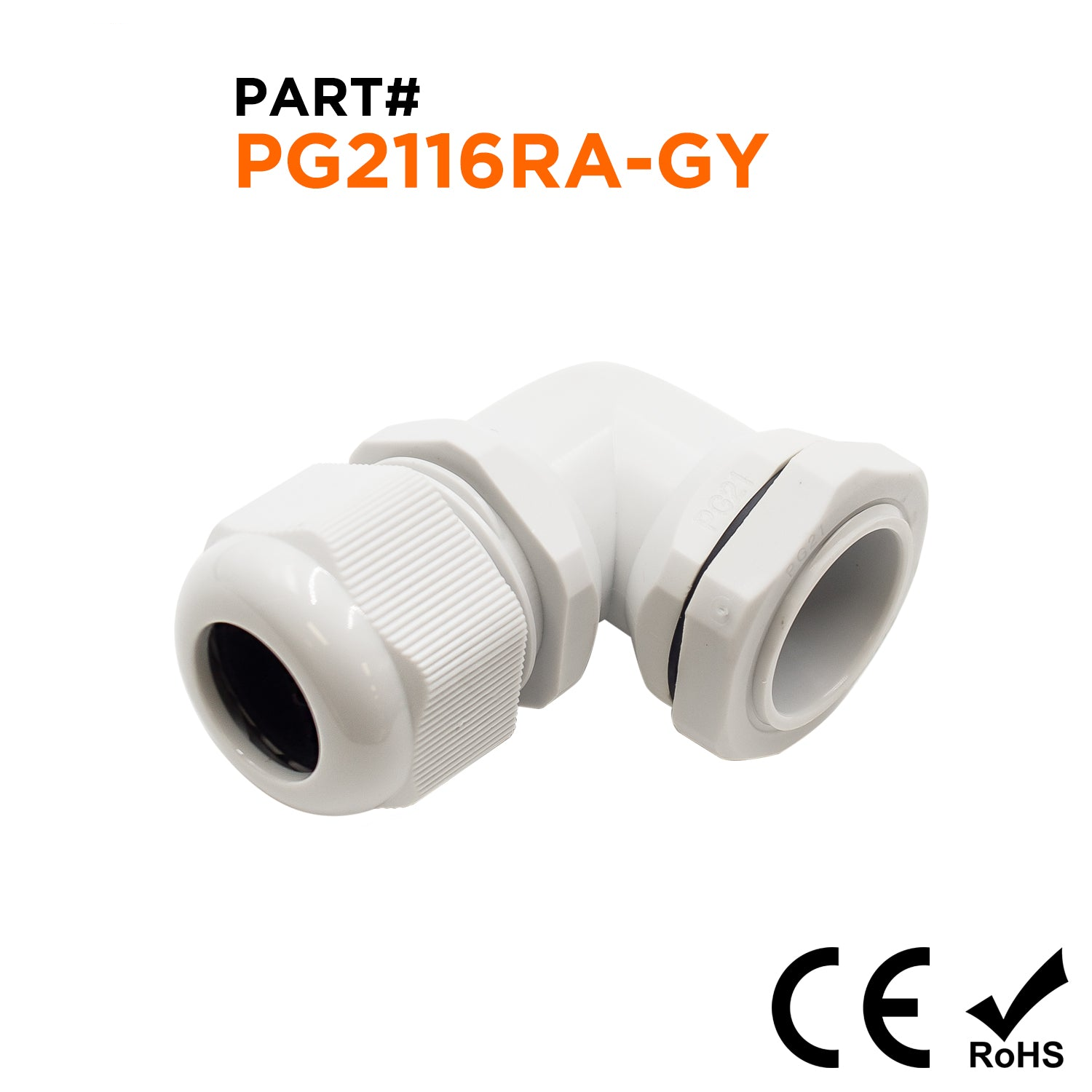 PG21  Right Angle Cable Gland - 9-16mm - Gray - PG2116RA-GY