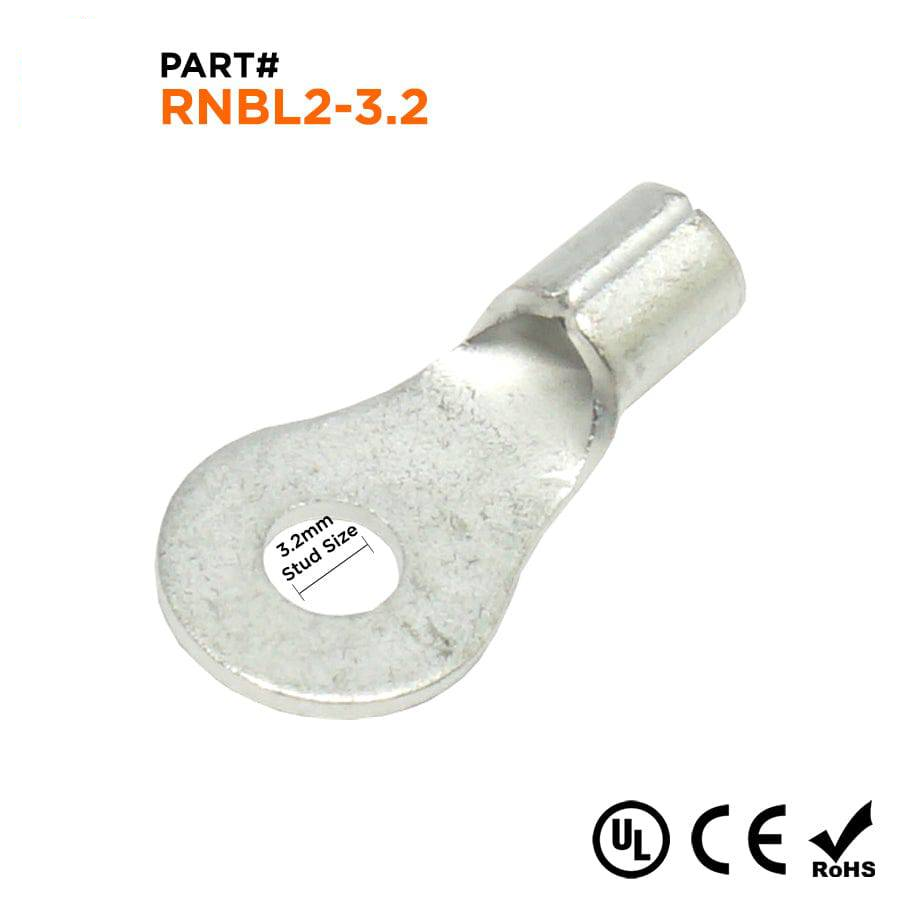 RNBL2-32 - 16 to 14 AWG Non Insulated Ring Terminals, #4 Stud, UL Recognized, 100 Pieces