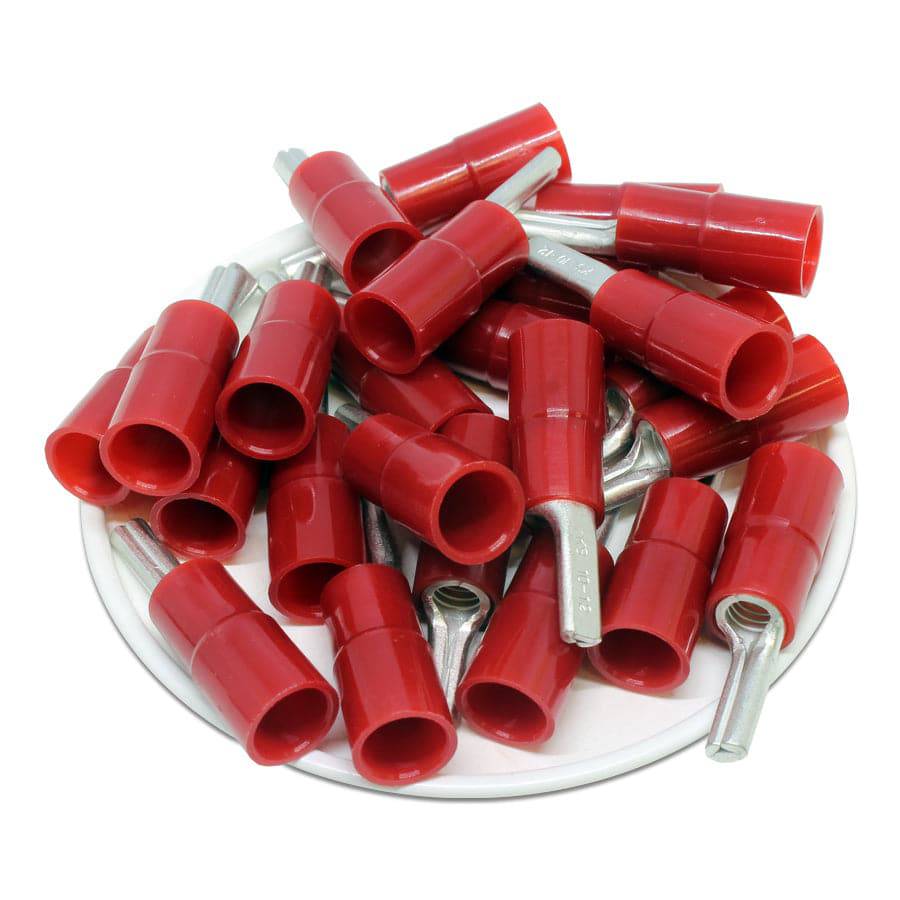 PTNYB10-12 - 8 AWG Nylon Insulated Pin Terminals, 12mm Pin, Red, 50 Pieces