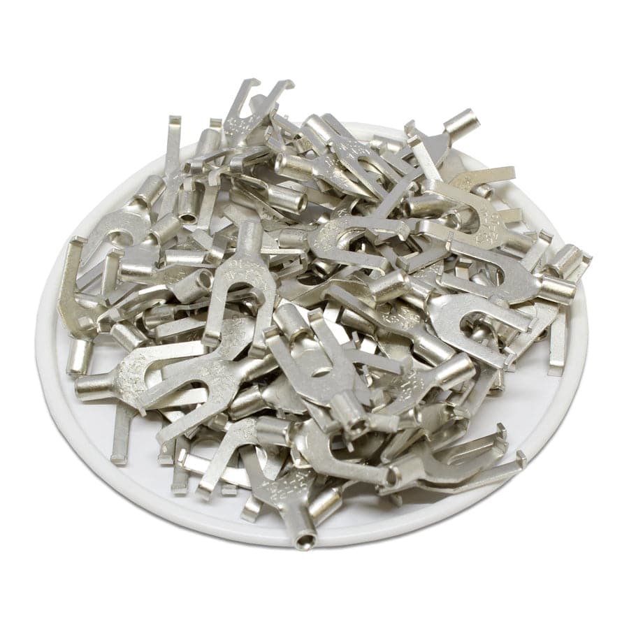 FSNBL1-4 - 22 to 16 AWG Non Insulated Flange Spade Terminals, #8 Stud, UL Recognized, 100 Pieces