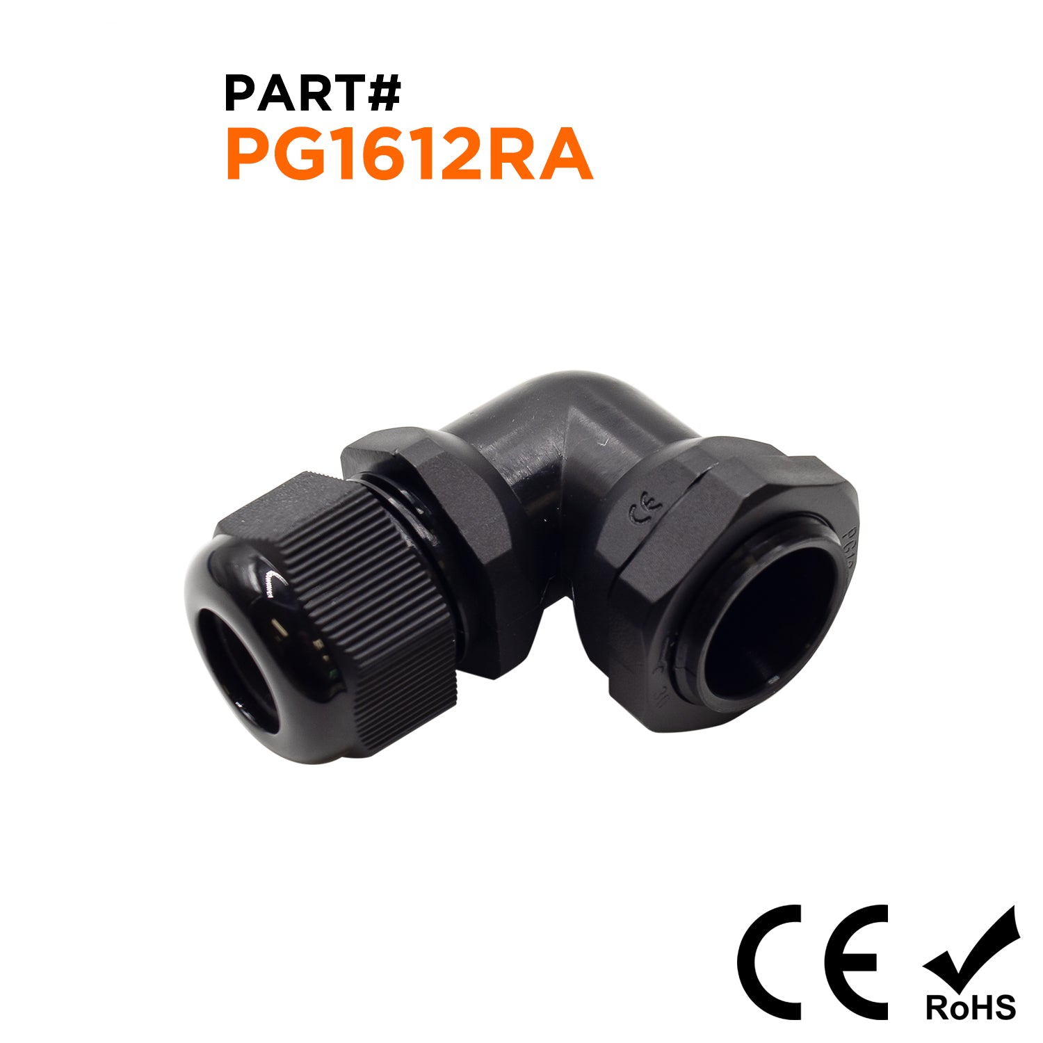 PG16 Right Angle Prensaestopas - 7-12mm - Negro - PG1612RA