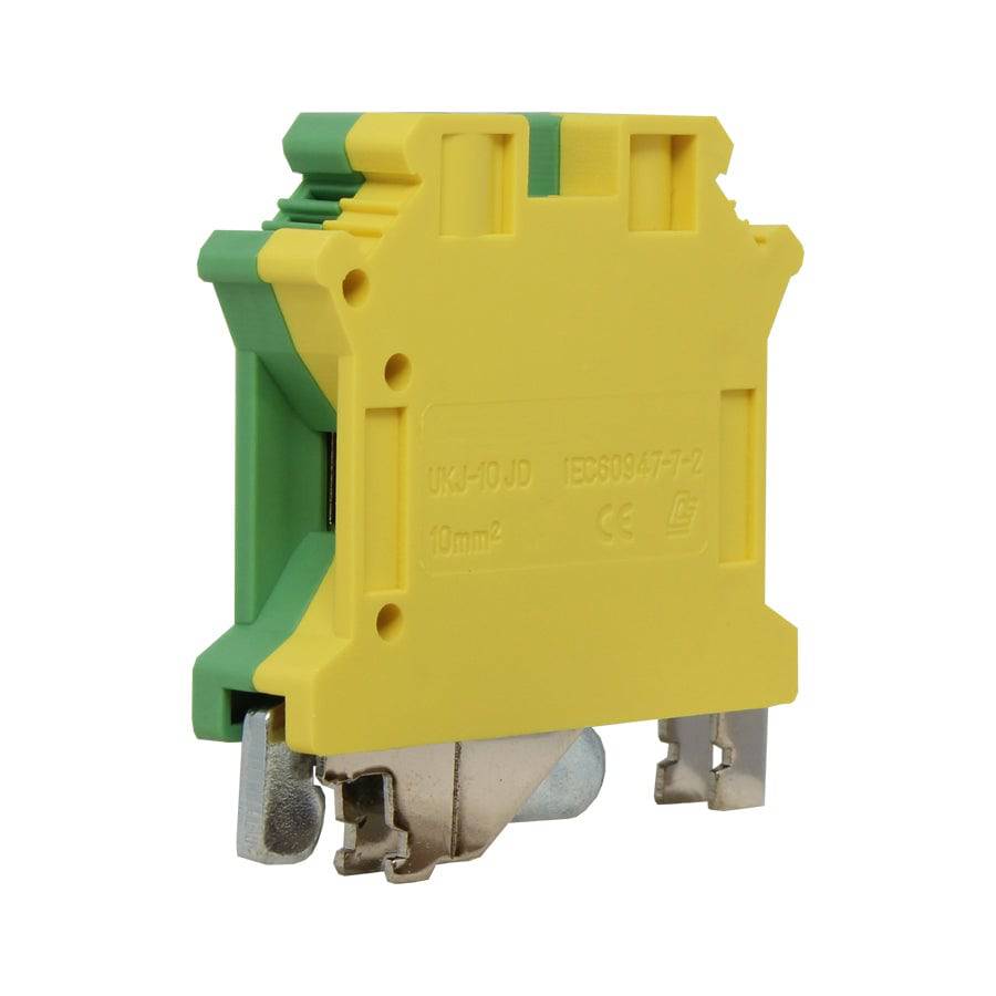 UKJ-10JD - 22 to 6 AWG Screw Clamp, Feed-Thru, Ground Terminal Block, UL Approved, Yellow-Green