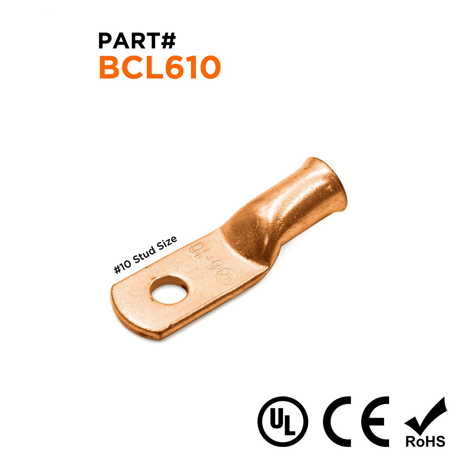 BCL610 - 6 AWG Copper Battery Cable Lugs, Terminal Lugs, #10 Stud, 1 Piece