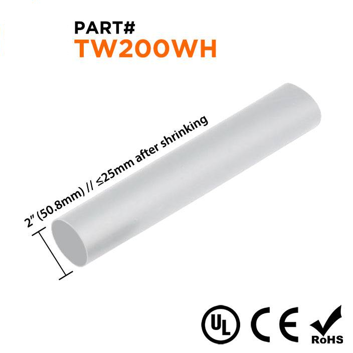 TW200WH - 2" Thin Wall Heat Shrink Tubing, 2:1 Shrink Ratio, White, Sold Per Foot