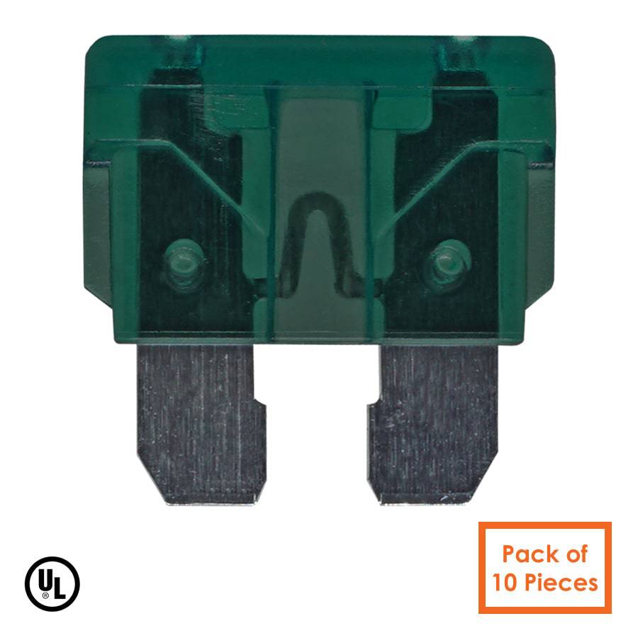 FATC-30A-GREEN - 30 AMP Automotive Blade Fuses, Marine Blade Fuses, Green, 10 Pieces