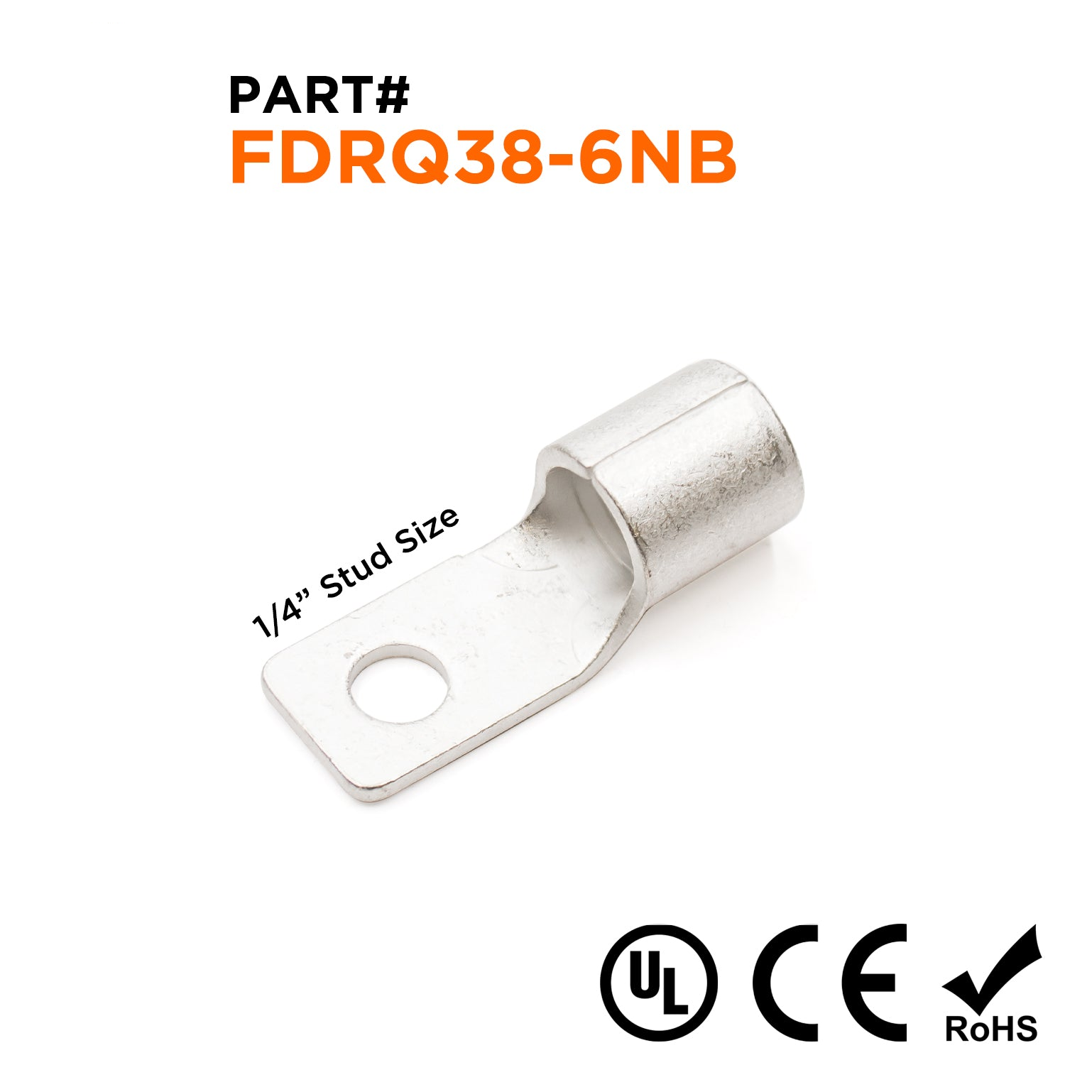 FDRQ38-6NB - 2 AWG Square Ring Terminals, 1/4" Stud, 25 pieces