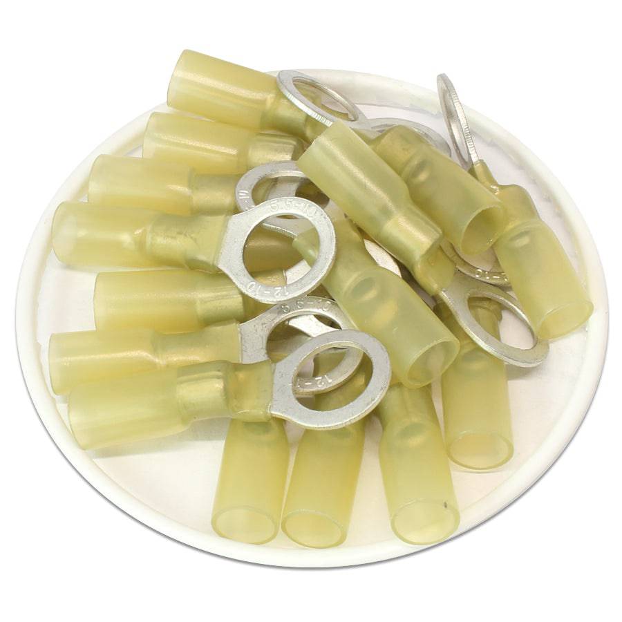 DSY38 - 12 to 10 AWG Heat Shrink Ring Terminals, 3/8" Stud, Polyolefin, 25 Pieces