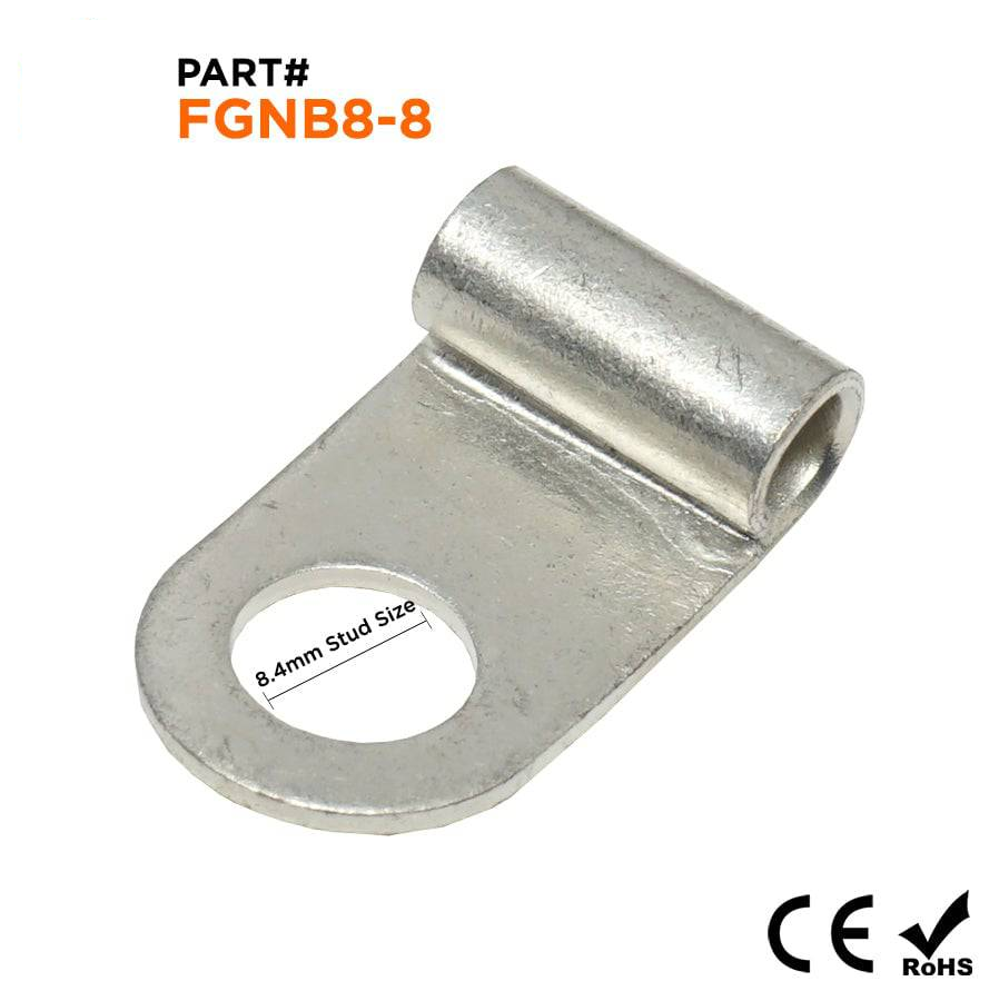 FGNB8-8 - 8 AWG Sin aislamiento Flag Terminales de anillo, Ring Tongue, 5/16" Orificio, 25 piezas