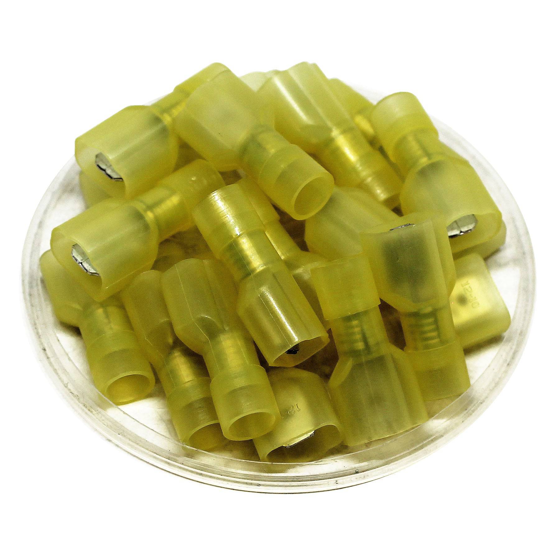 MDFN5-250 - 12 a 10 AWG Con aislamiento de nailon Terminales de desconexión rápida, Male, Totalmente aislados, Amarillo, 50 piezas