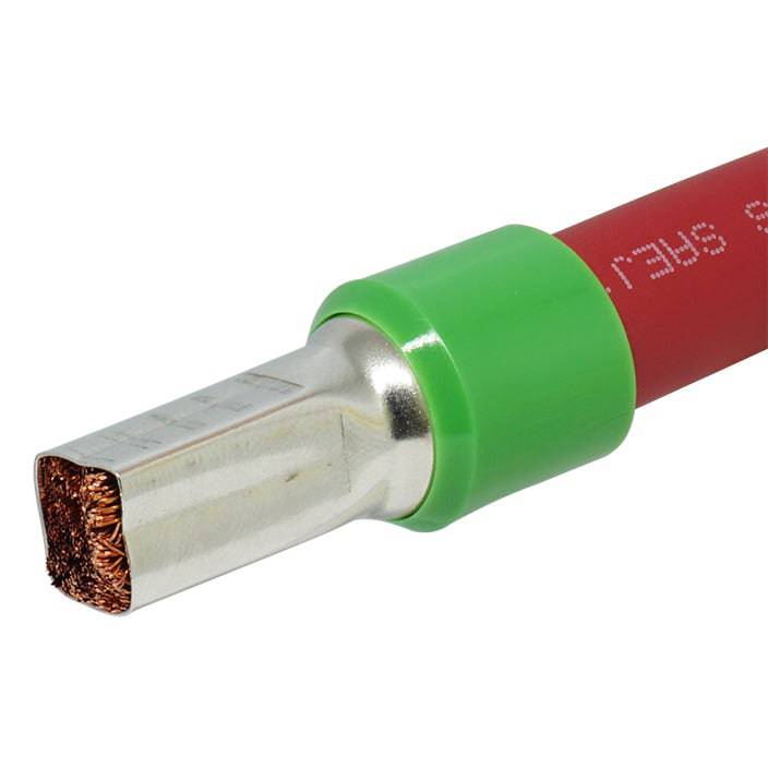 AW560022 - 0 & 1/0 AWG Single Insulated Wire Ferrules, 22mm Pin, Olive Green, 25 Pieces