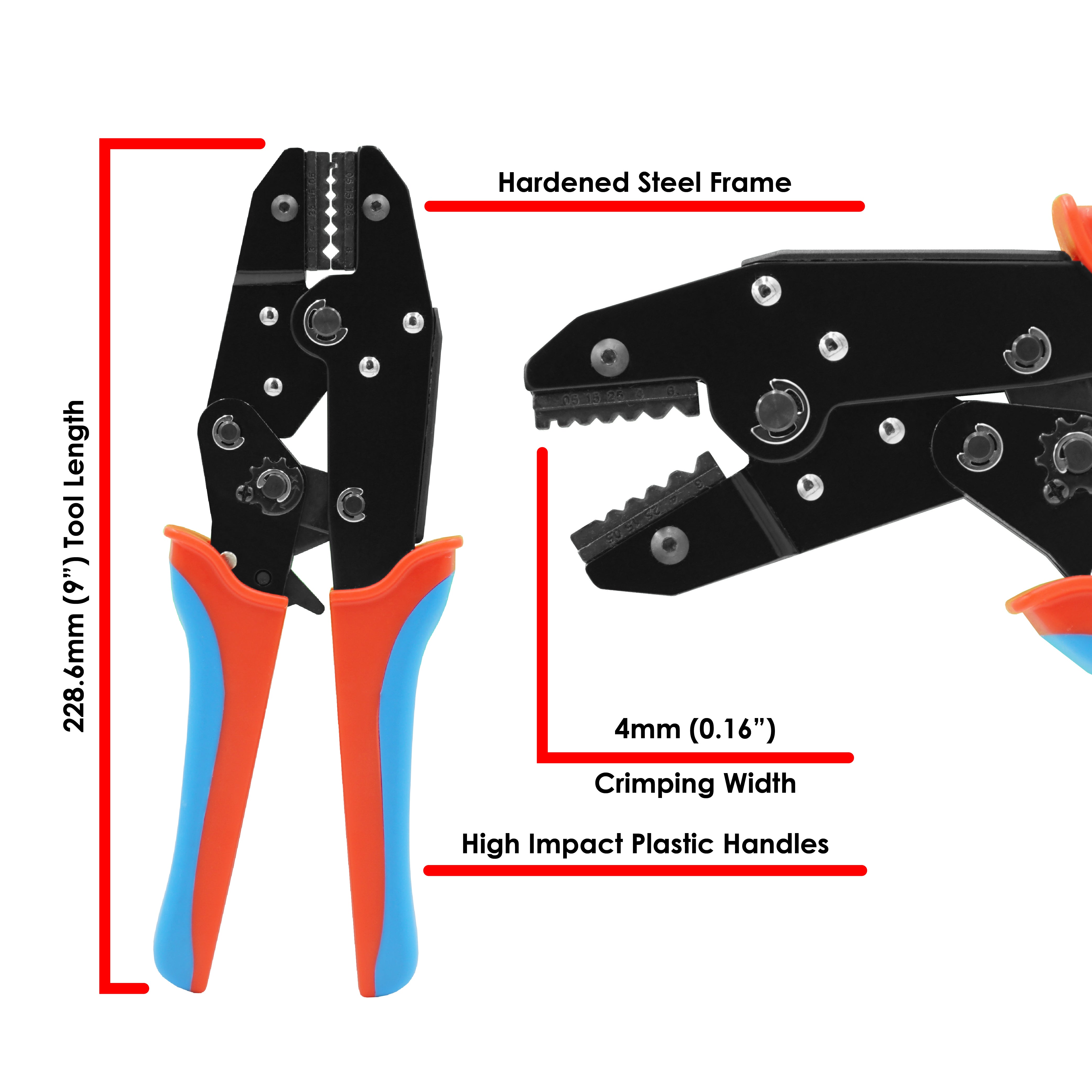FDT10060 - 22 to 10 AWG Ratcheting Crimping Tool for Turned Contacts, HTS & Harting Style, 1 Piece