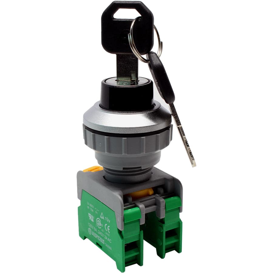 KS30-2/O-BK - Drawable Key Switch - 2 Contact (2/O) - 3 Positions (1-0-2) - Negro
