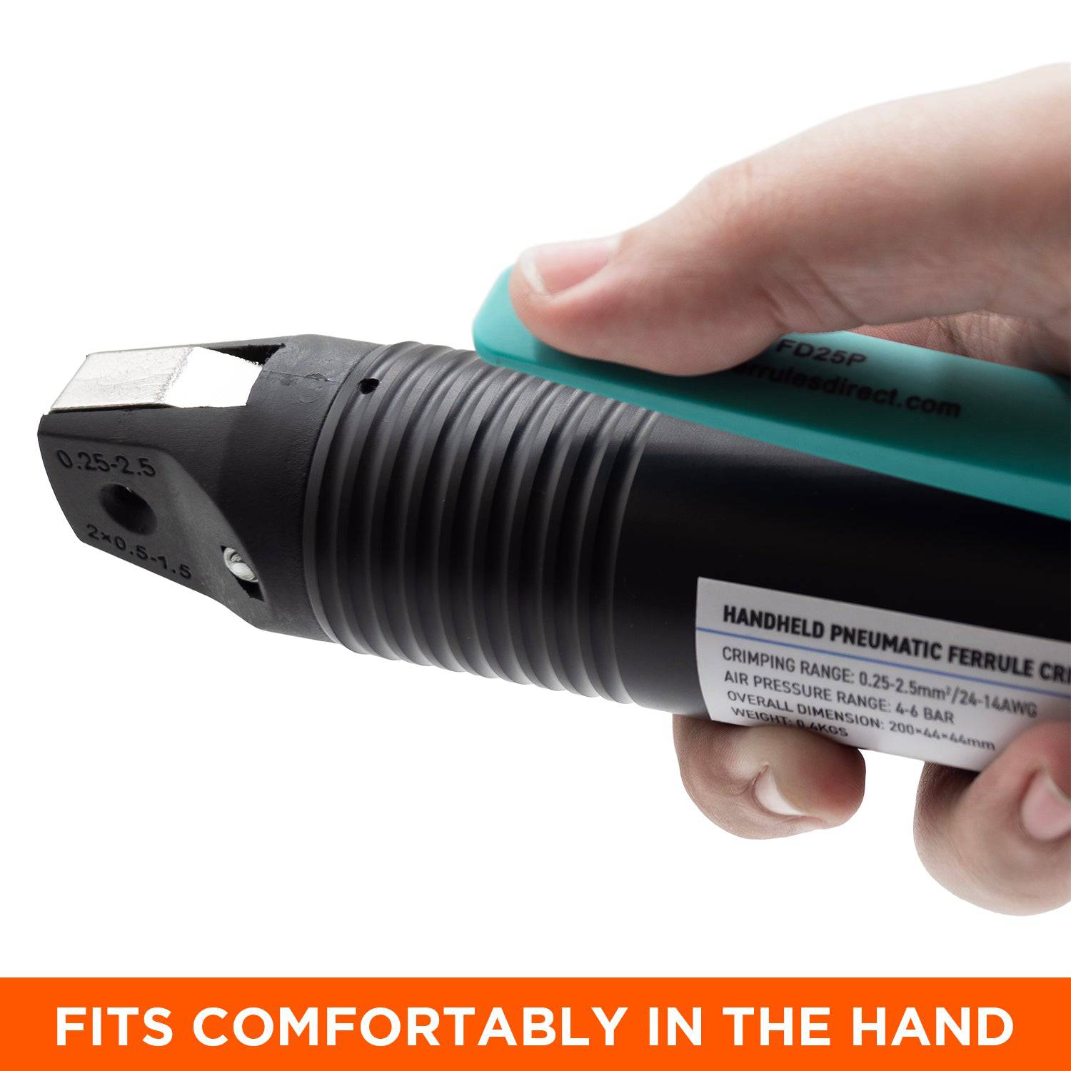 FD25P - 24 a 14 AWG Handheld Pneumatic Ferrule Crimping Machine, Trigger Activated, Trapezoidal Crimp