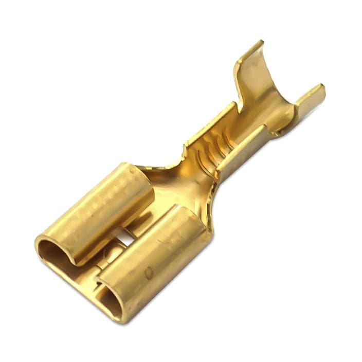 608LR - 22 to 18 AWG Open Barrel Quick Disconnects, Female, 1/4" Tab, Brass, 100 Pieces