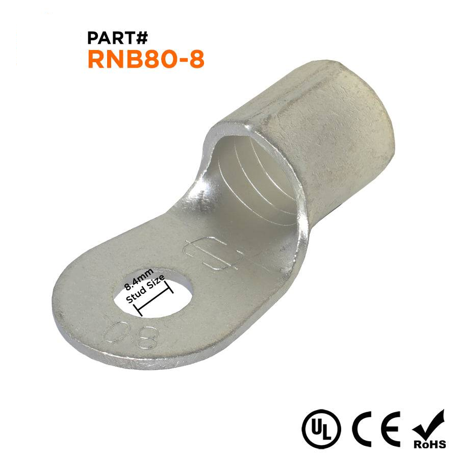 3/0 AWG Sin aislamiento Terminales de anillo, 5/16" Orificio, UL Approved, 10 piezas - RNB80-8